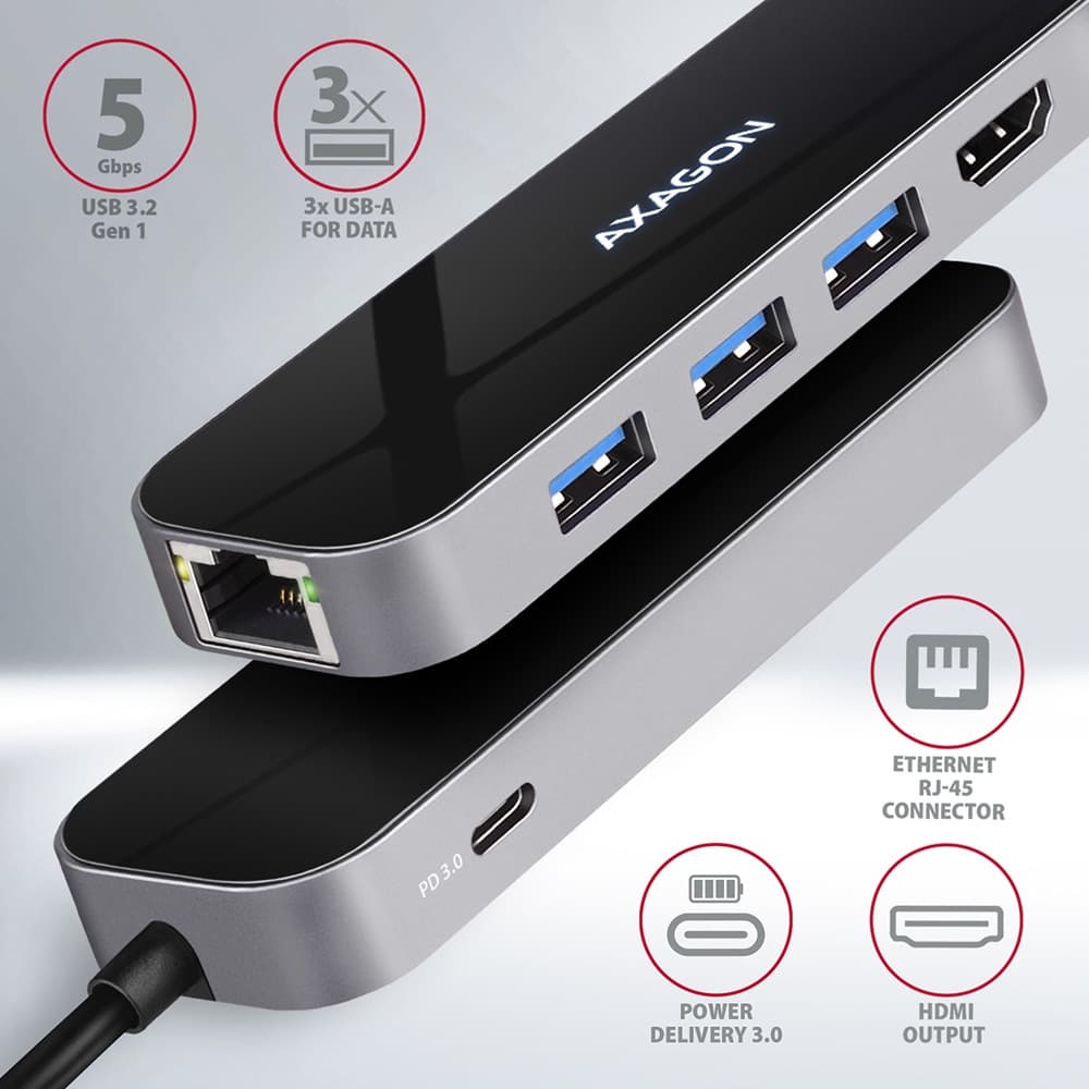 USB HUB | AXAGON HMC-6GL | USB-C 6in1 rozbočovač | Nový