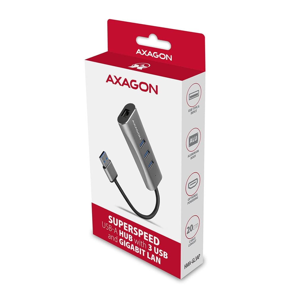 USB hub | Axagon HMA-GL3AP | Gigabit LAN | Nový