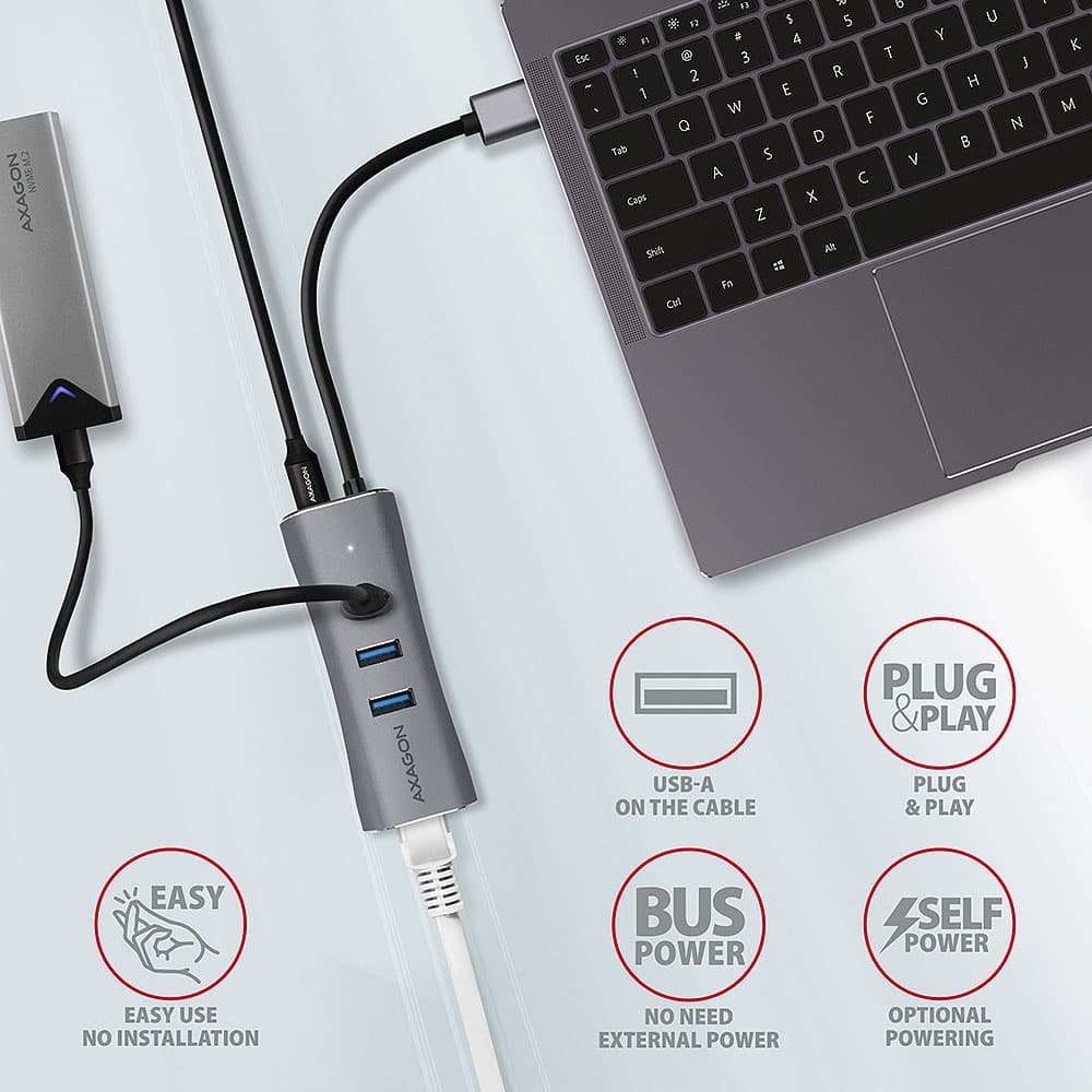 USB hub | Axagon HMA-GL3AP | Gigabit LAN | Nový