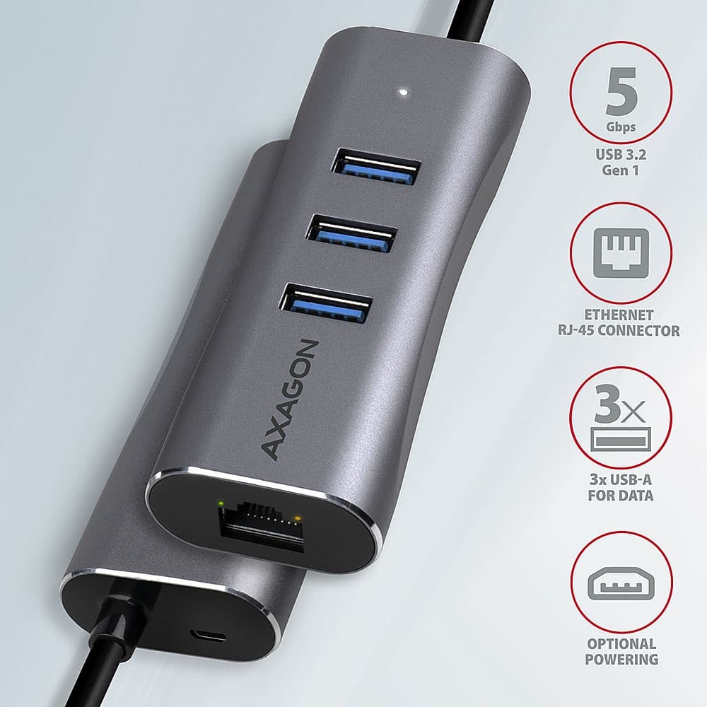 USB hub | Axagon HMA-GL3AP | Gigabit LAN | Nový