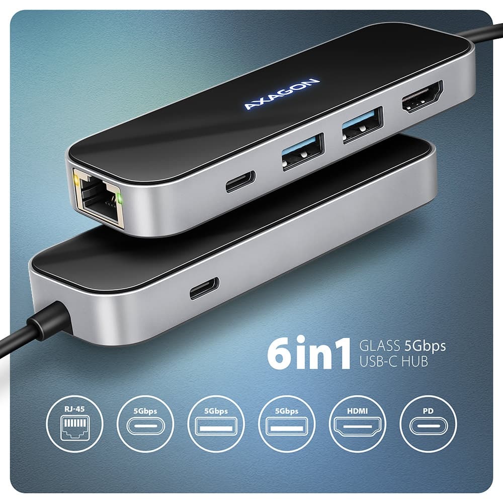 USB HUB | AXAGON HMC 6GLN | HDMI | PD | USB 3.0 | Nový