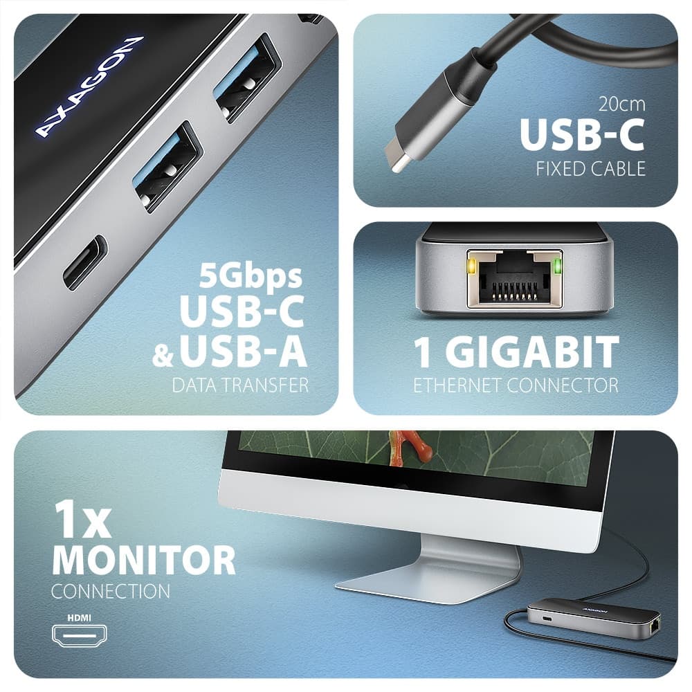 USB HUB | AXAGON HMC 6GLN | HDMI | PD | USB 3.0 | Nový