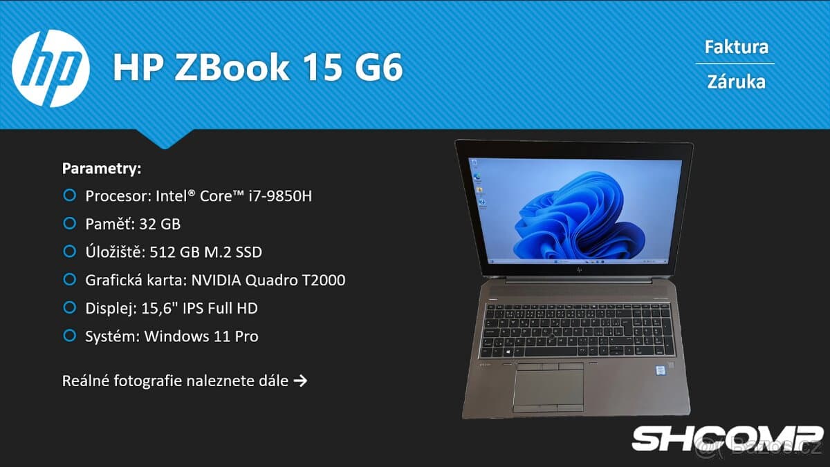 HP ZBook 15 G6 | i7-9850H | 32GB | 512GB | T2000 | Záruka