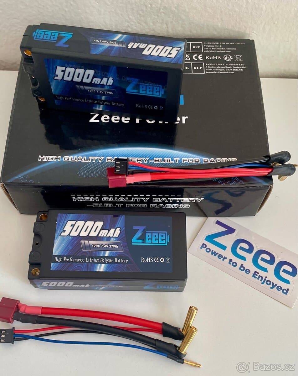 Zeee 2S Shorty LiPo baterie 5000mAh 7.4V 120C s 5mm banánkem