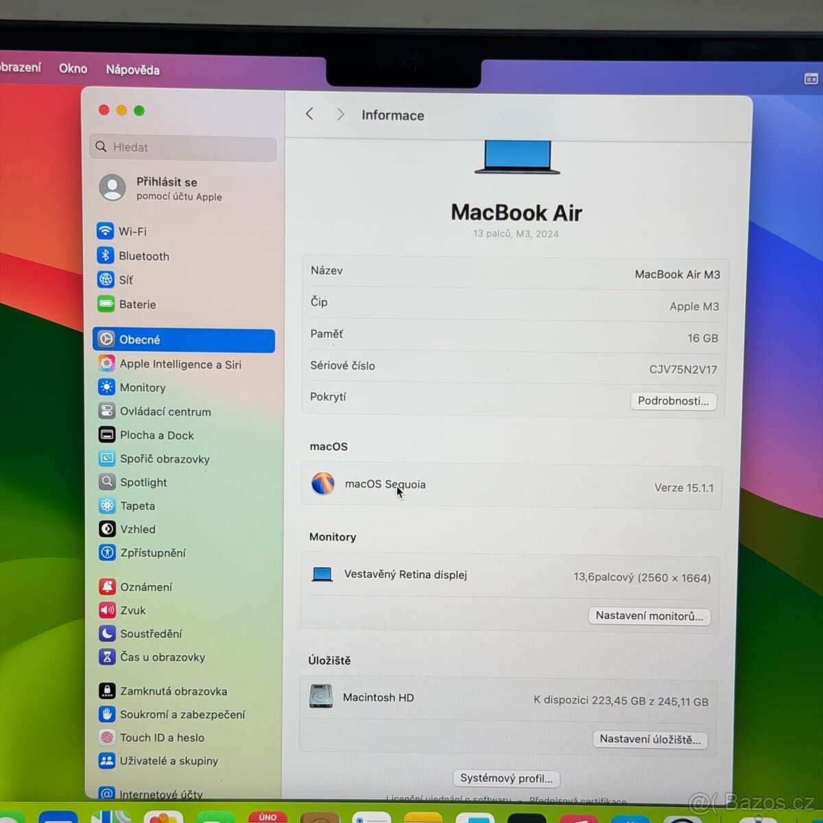 NOVÝ APPLE MACBOOK AIR 13” M3/256GB/16GB,BATERIE 100%