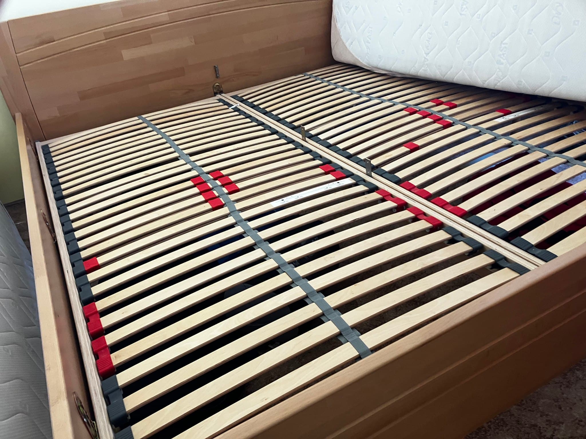 Wooden Double Bed with 2 Slatted Frames – Very Good Condition