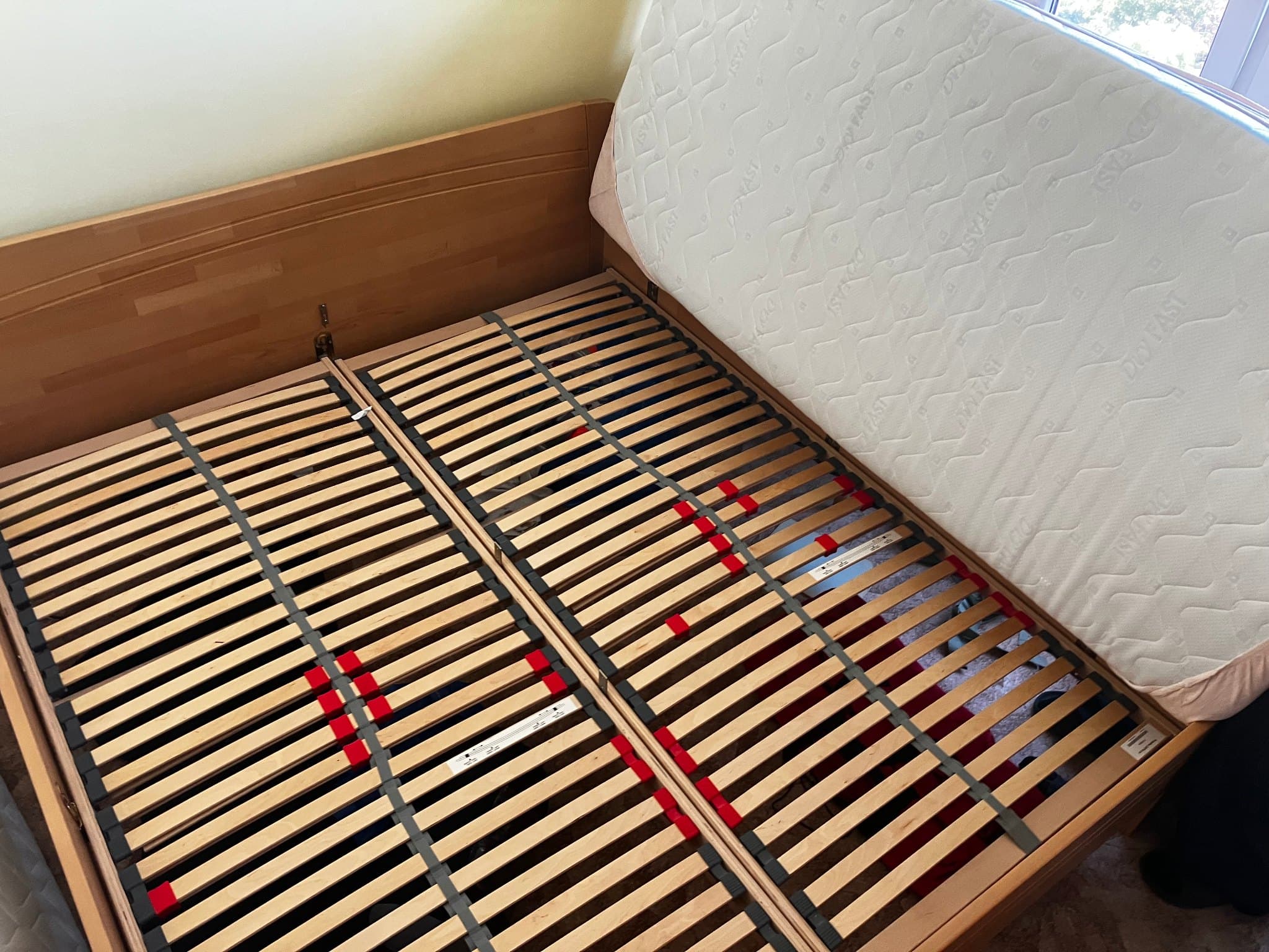 Wooden Double Bed with 2 Slatted Frames – Very Good Condition