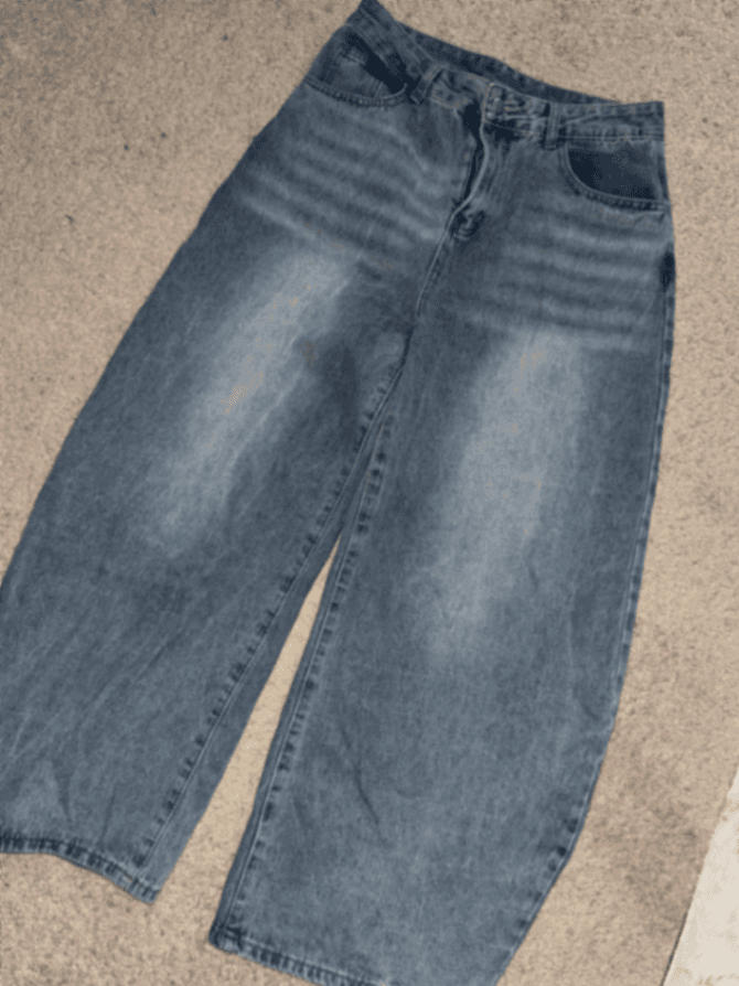 Jeans, trousers, denim shorts, and skirt.